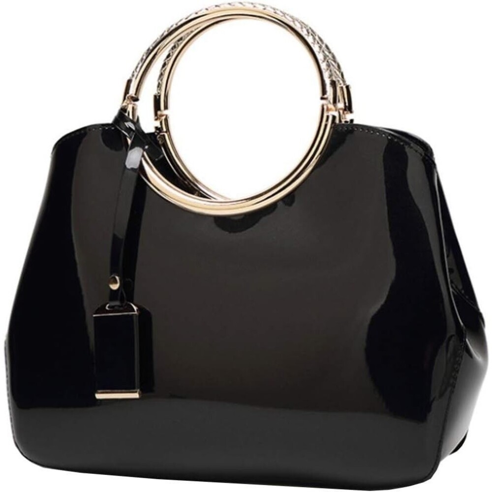 Elegant Handbag and Purse Top Handle Bag Patent Leather Tote Satchel- Black